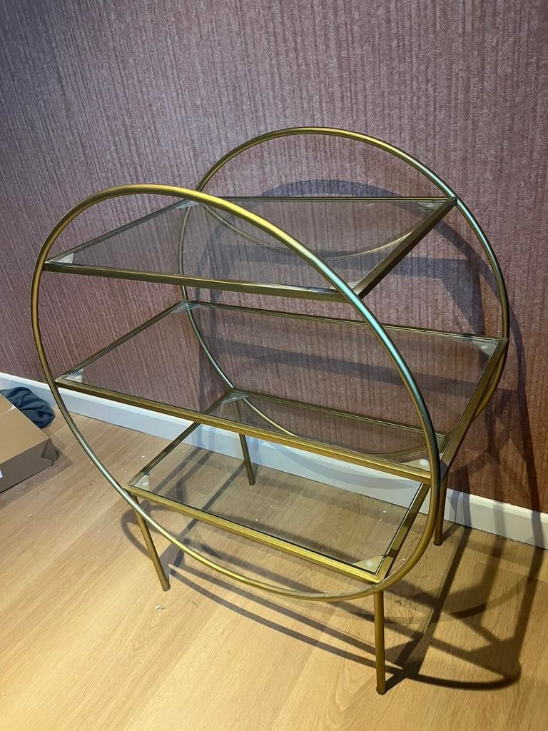 Messing / glazen cabinet, bar cart, kastje, Ophalen, Gebruikt, 50 tot 100 cm, Minder dan 100 cm