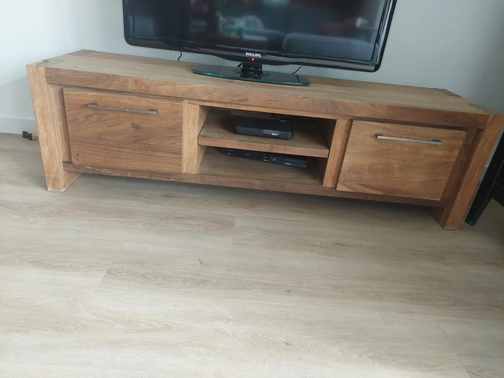 TV meubel acaciahout, Ophalen, Gebruikt, 150 tot 200 cm, Minder dan 100 cm