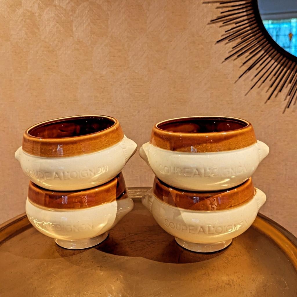 Set van 4 vintage uiensoepkommen uit de jaren 50, Ophalen of Verzenden