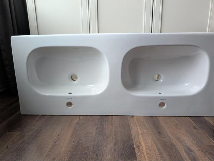 Dubbele wasbak Duravit - Wit keramiek, Huis en Inrichting, Badkamer | Badkamermeubels, Zo goed als nieuw, Wasbak of Wastafel, 100 tot 150 cm
