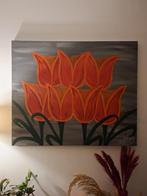 Schilderij met Oranje Tulpen - Modern Kunstwerk, Ophalen of Verzenden