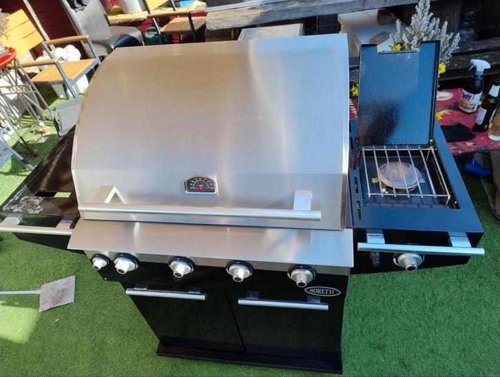 Boretti Ibrido Gas BBQ Zwart/RVS met zijbrander, Tuin en Terras, Gasbarbecues, Ophalen