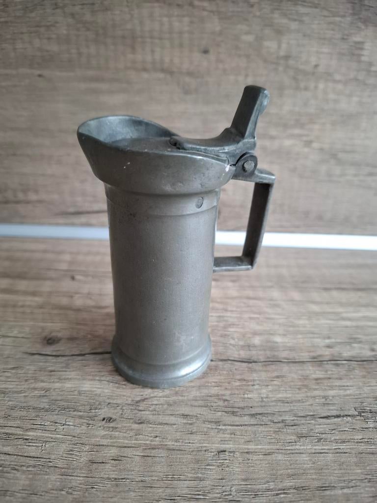 Antieke Franse tinnen maatbeker met deksel en handvat, Antiek en Kunst, Ophalen of Verzenden