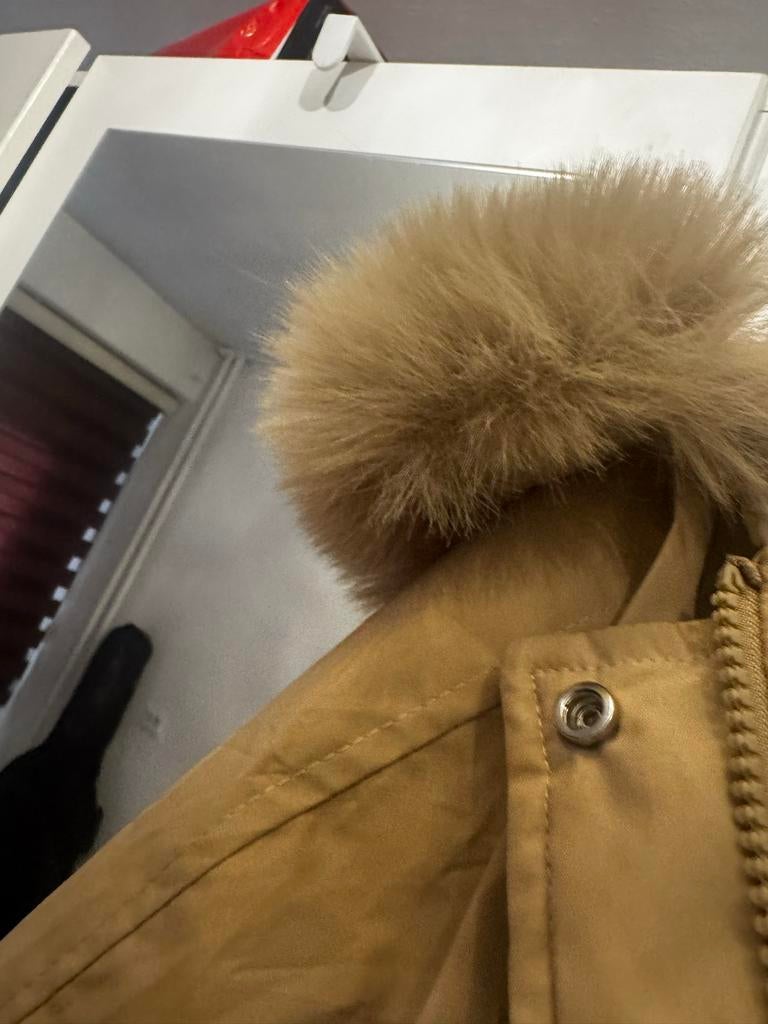 Dames jas met bontkraag, Kleding | Dames, Jassen | Winter, Ophalen of Verzenden, Gedragen, Maat 38/40 (M), Beige