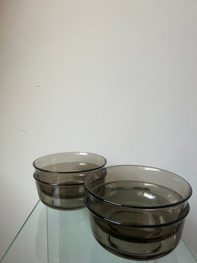 Set (4st) diepe schaaltjes Arcoroc France rookglas, Ophalen of Verzenden