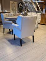 *VOORRAAD* 6 Landelijke Eetkamerstoelen Roman Velvet Beige 3, Overige kleuren, Ophalen of Verzenden, Stof, Vijf, Zes of meer stoelen