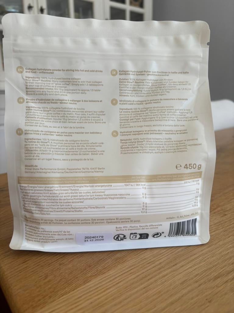 Glow25 collageen poeder 450 gram, Ophalen of Verzenden, Nieuw, Poeder of Drank