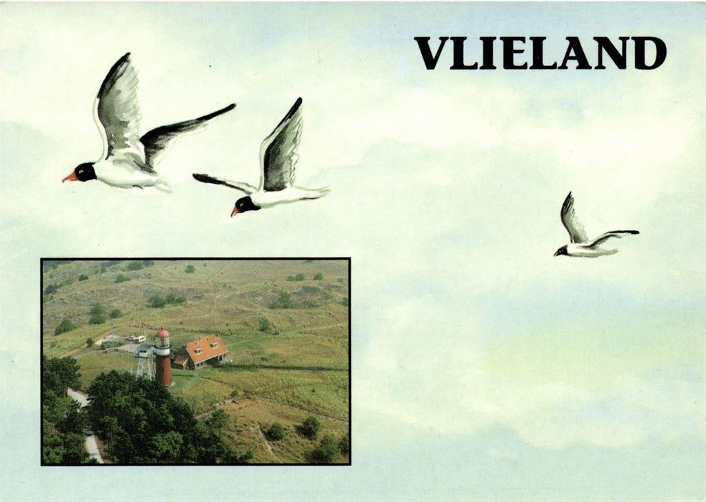 Vlieland - inzet luchtfoto vuurtoren - 1993 gelopen, Ophalen of Verzenden, Voor 1920, Gelopen, Waddeneilanden