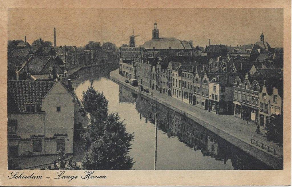 Schiedam (Z.H.) Lange Haven, Molen, Panorama, Ophalen of Verzenden, Voor 1920, Ongelopen, Zuid-Holland
