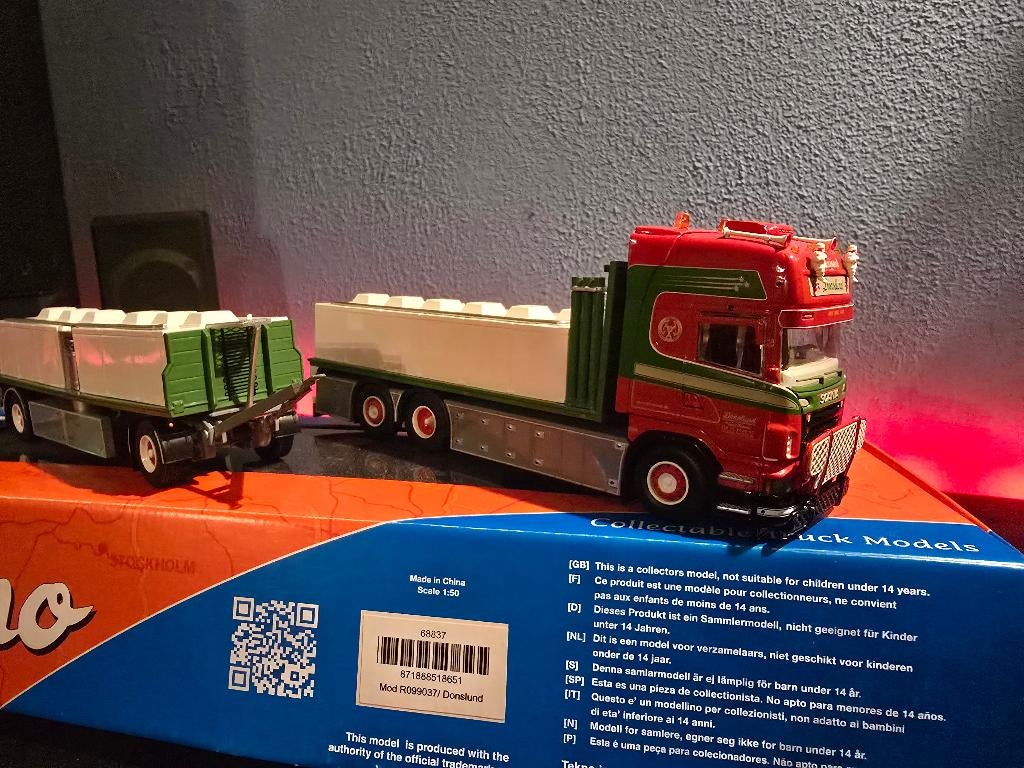 Tekno Scania R donslund, Hobby en Vrije tijd, Modelauto's | 1:50, Ophalen of Verzenden, Zo goed als nieuw, Bus of Vrachtwagen