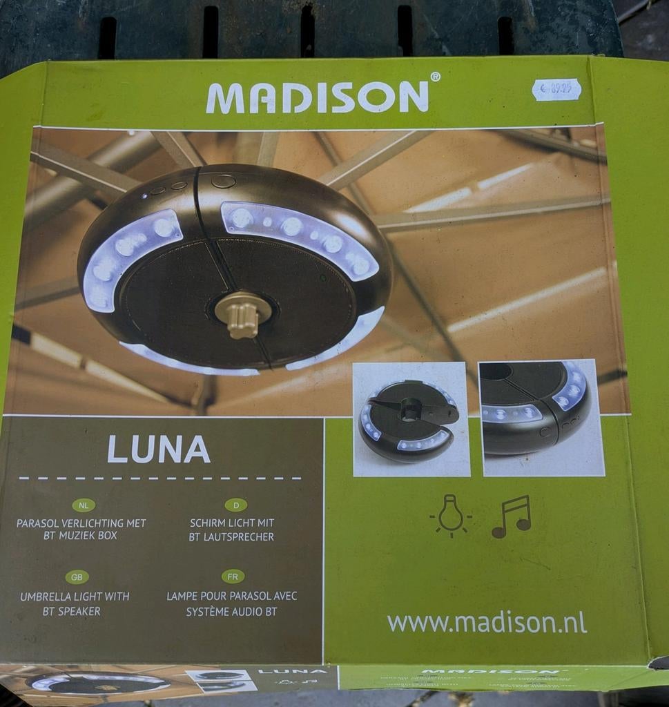 Madison Luna Parasol Verlichting met Bluetooth Speaker, Tuin en Terras, Ophalen of Verzenden, Nieuw, Minder dan 1 meter, Overige typen