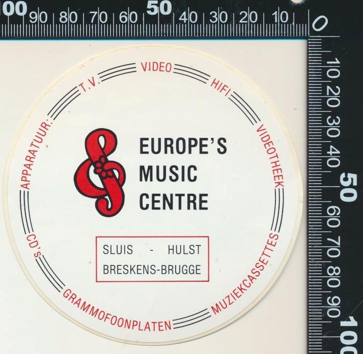 Sticker: Europes Music Centre - Sluis - Hulst - Breskens, Verzamelen, Stickers, Zo goed als nieuw, Bedrijf of Vereniging, Ophalen of Verzenden