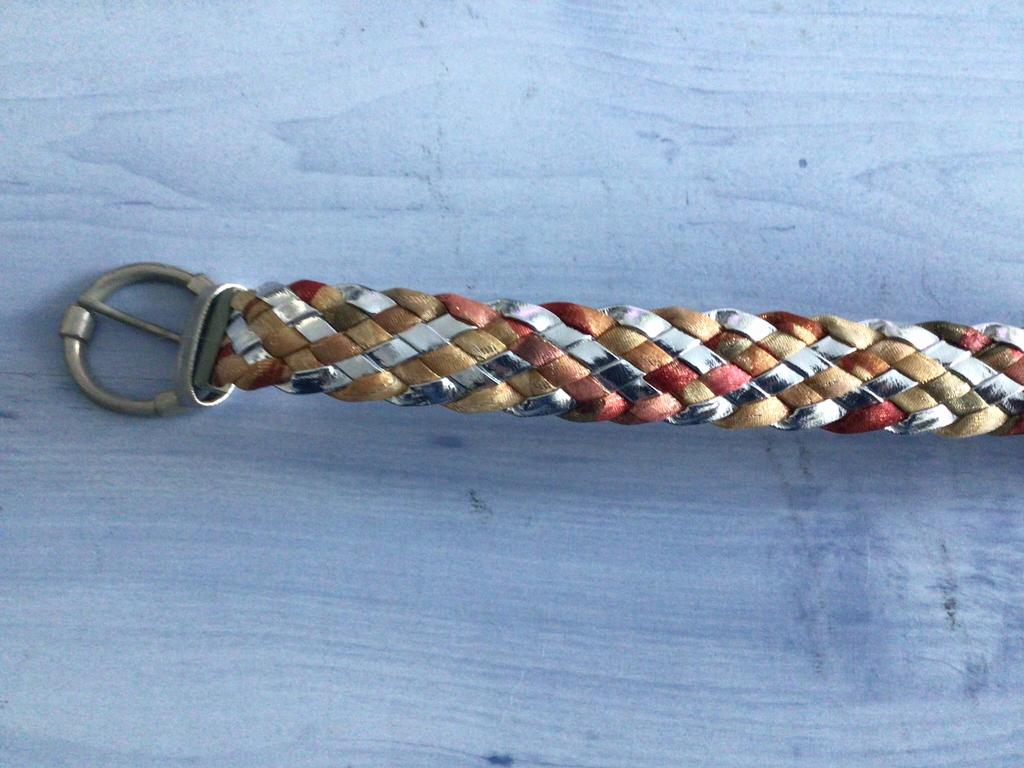 Gevlochten riem zilver, goud en rood, Ophalen of Verzenden