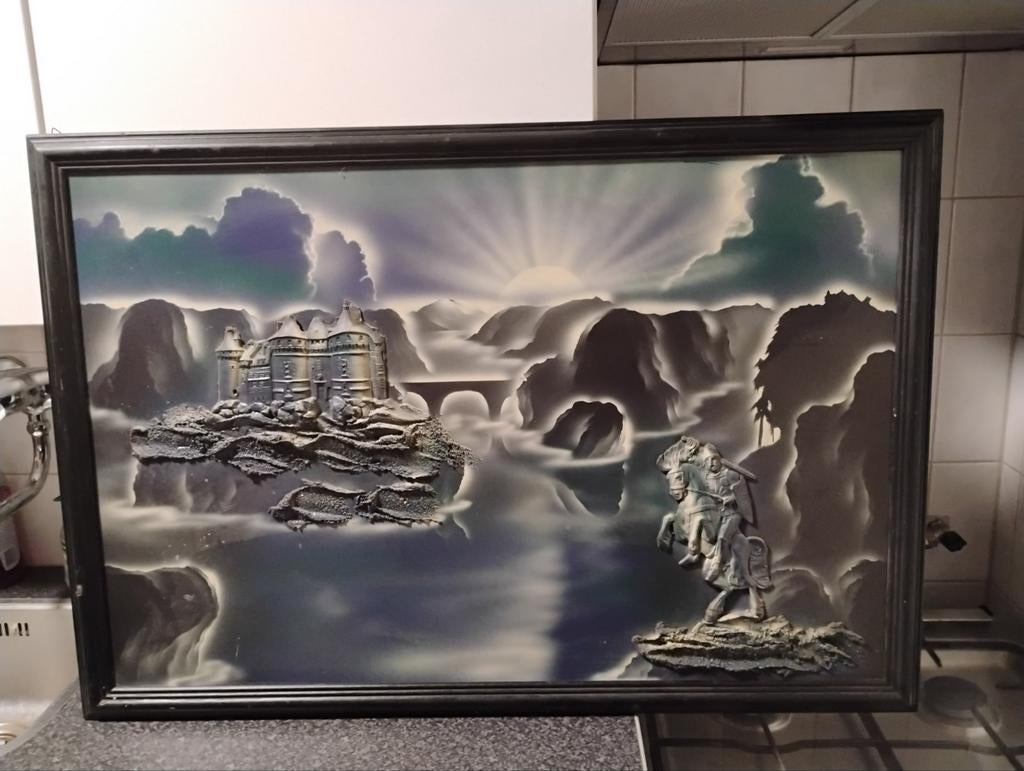 Uniek Schilderij met Kasteel en Ridder, Ophalen of Verzenden, Zo goed als nieuw, Schilderij