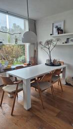 Witte eettafel van hardhout met HPL laag, Ophalen, Gebruikt, 50 tot 100 cm, 150 tot 200 cm