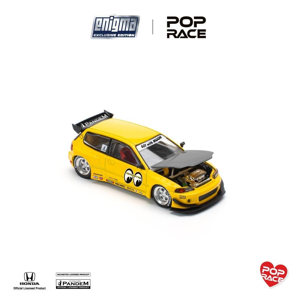 Pandem Civic EG6 MOON geel 1:64 Pop Race Pop139, Verzenden, Nieuw, Auto