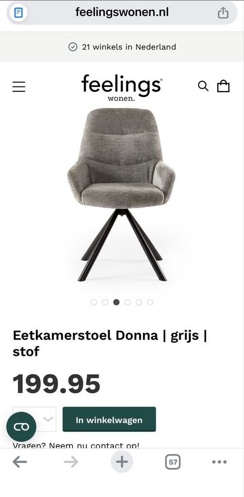 Eetkamerstoel Donna Grijs-draaibare stoelen - Feelings Wonen, Huis en Inrichting, Stoelen, Ophalen, Twee, Luxe, Nieuw