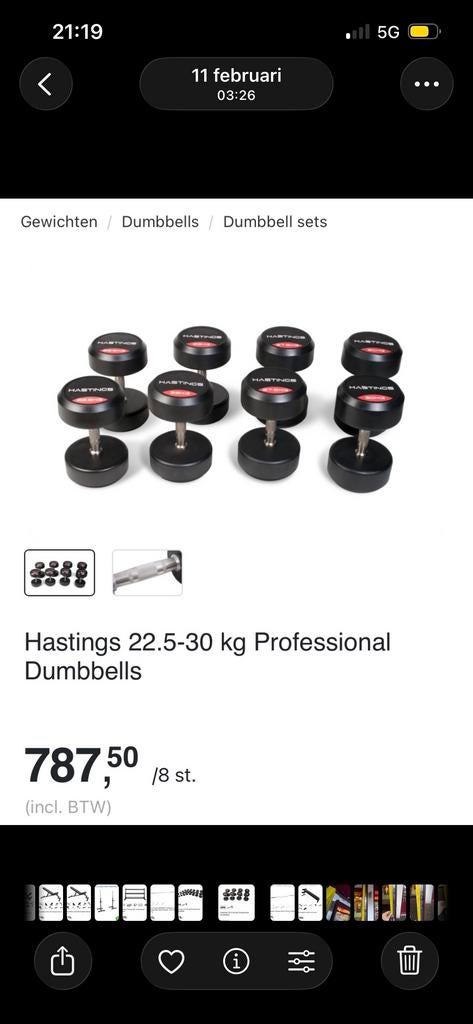 Hastings 22,5-30 kg Professionele Dumbbells Set, Ophalen, Gebruikt, Armen, Dumbbell