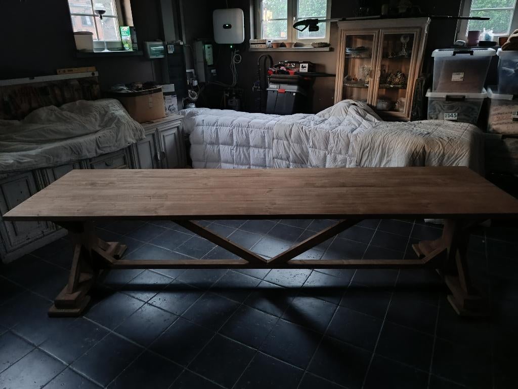 Mooie grote landelijke tuintafel 320 x 90, Tuin en Terras, Tuintafels, Gebruikt, Rechthoekig, Hout, Ophalen