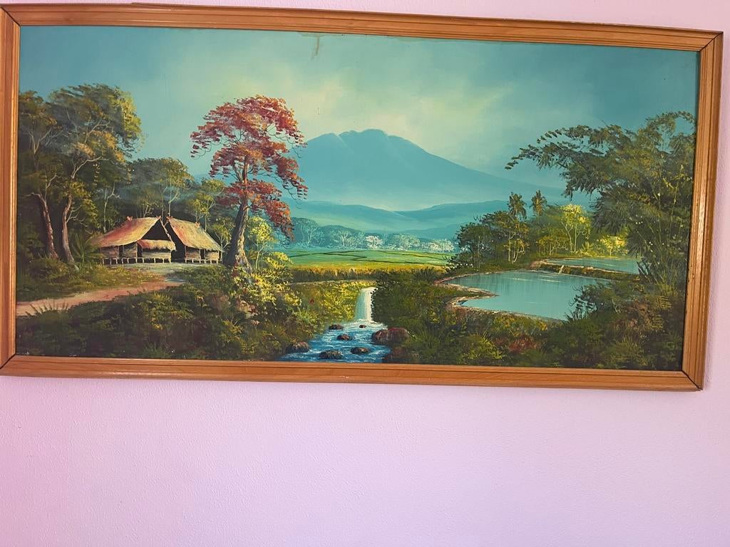 Schilderij Javaans Landschap: Vulkaan, Rijstvelden & Huis, Antiek en Kunst, Kunst | Schilderijen | Klassiek, Ophalen