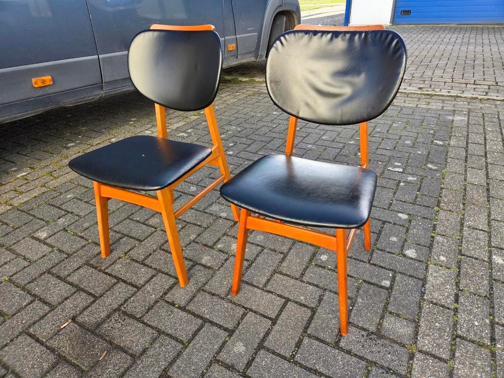 2x vintage retro Deens design stoelen jaren 50 60, Ophalen, Huis en Inrichting