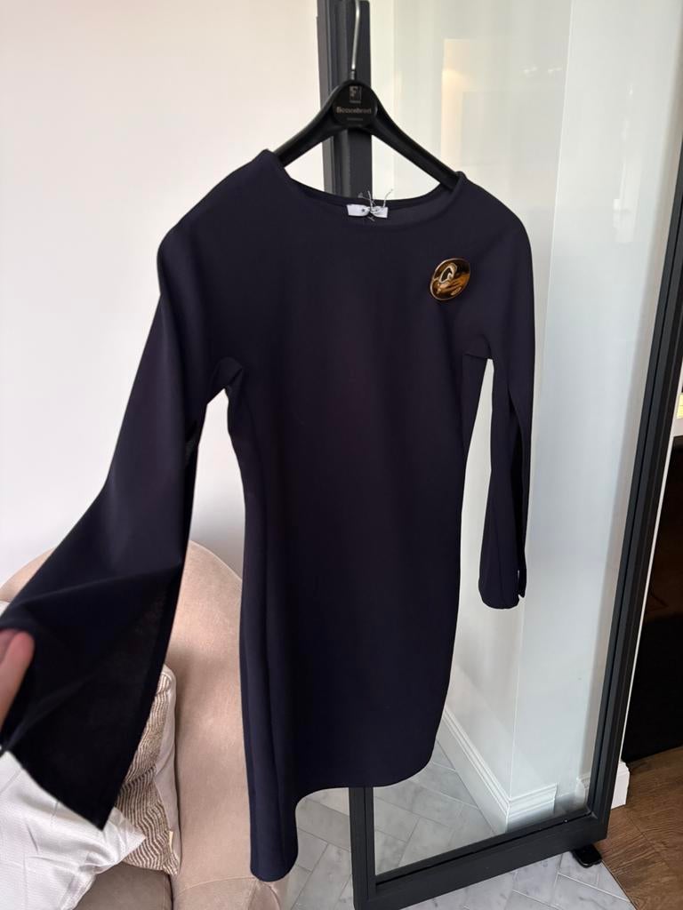 cape jurk donkerblauw 34-36 bruiloftsjurk, Ophalen of Verzenden, Zo goed als nieuw, Maat 34 (XS) of kleiner, Blauw