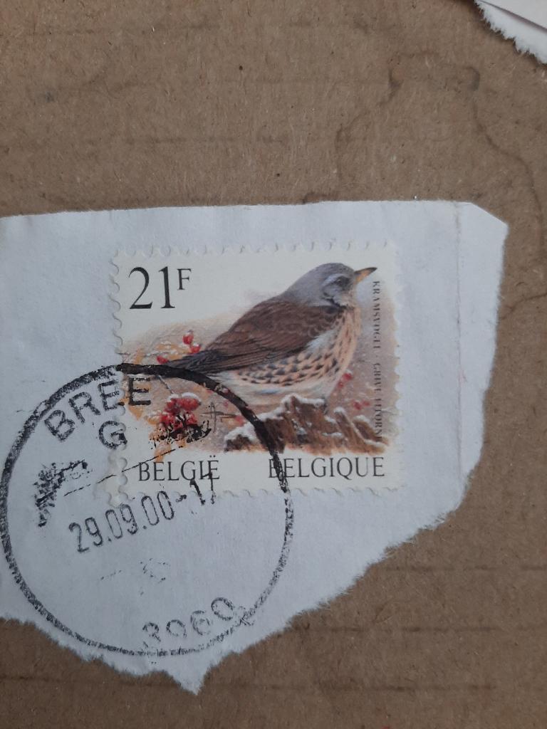 Belgie vogel kramsvogel, Verzenden, Gestempeld