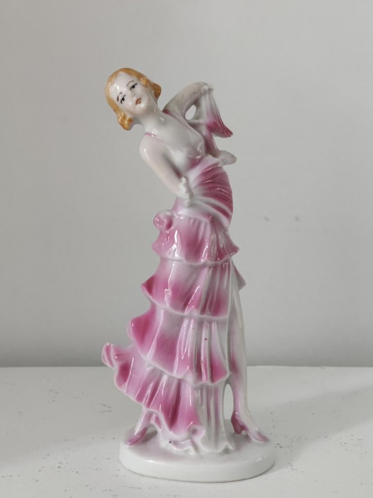 Art deco beeldje roze glamour vrouw, Antiek en Kunst, Ophalen of Verzenden