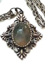 Mooie zilverkleurige hanger Groene Agaat en ketting (5671), Ophalen, Nieuw, Groen, Steen of Mineraal