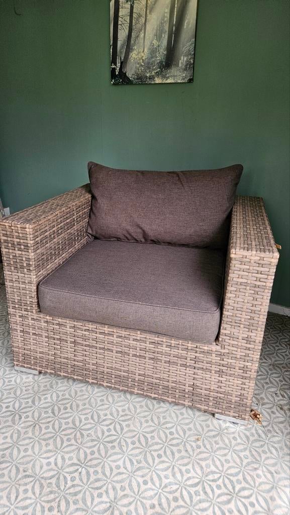 Wicker tuinstoel met kussens, Tuin en Terras, Ophalen of Verzenden, Gebruikt, Wicker, Stoel