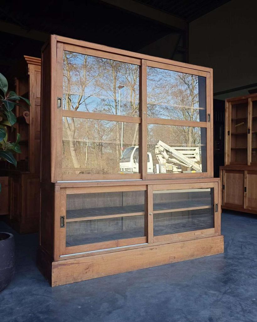 Strakke Vitrinekast | Teak Servieskast | Winkelkast #7663, Huis en Inrichting, Kasten | Vitrinekasten, Niet ingevuld, 200 cm of meer