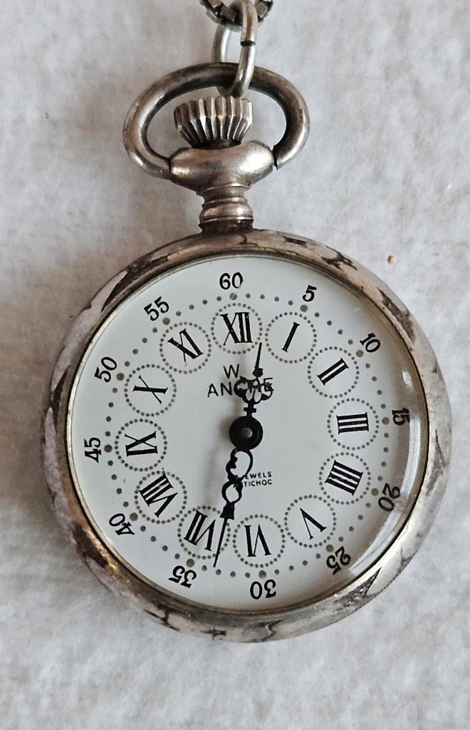 Zilveren zakhorloge ANCRE 15 jewels antichock, Sieraden, Tassen en Uiterlijk, Horloges | Antiek, Zakhorloge, Overige merken, Zilver