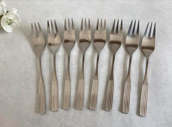 Set van 8 Gero Zilmeta gebaksvorkjes model 505, Antiek en Kunst, Antiek | Bestek, Ophalen of Verzenden