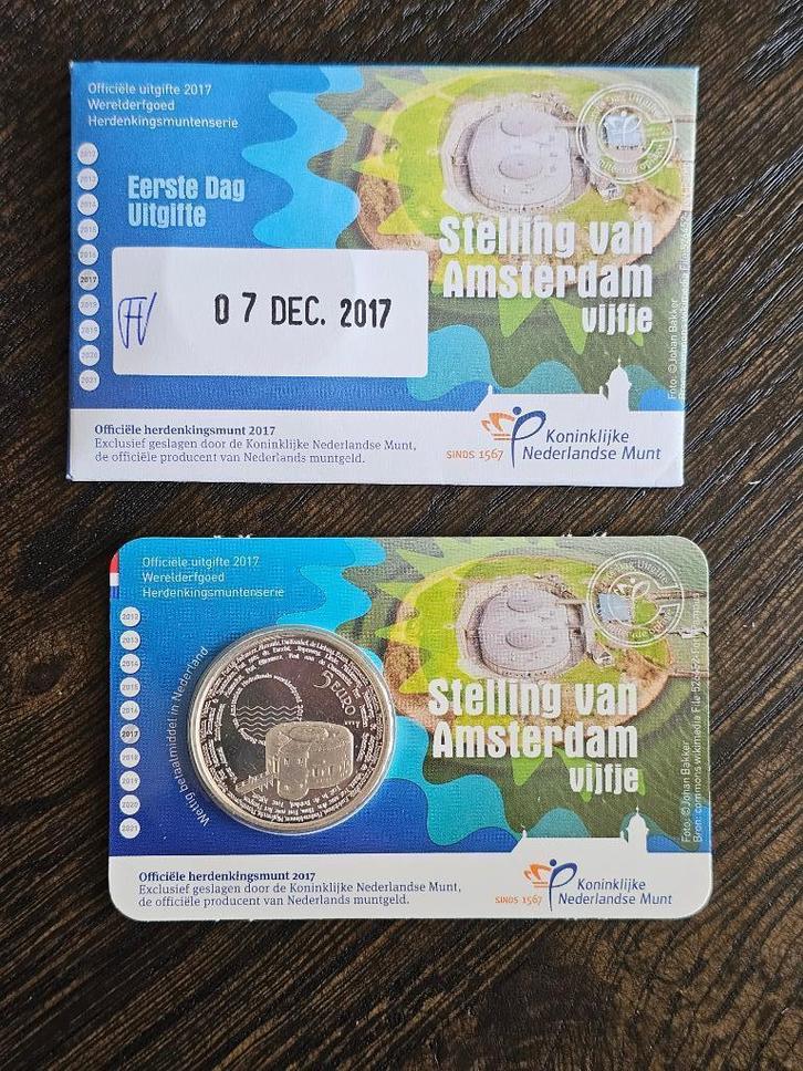 Stelling van Amsterdam Vijfje - 1ste dag - Coincard, Postzegels en Munten, Munten | Nederland, Losse munt, Euro's, Ophalen of Verzenden