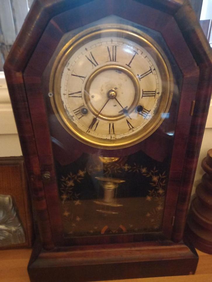 Antieke tafelklok mahonie periode 1879/belslag, Antiek en Kunst, Antiek | Overige Antiek, Ophalen of Verzenden
