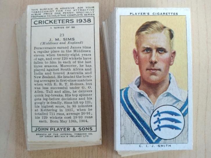 Cricketers 1938 complete set 50 vintage cigarette cards 1938, Verzamelen, Sportartikelen en Voetbal, Poster, Plaatje of Sticker