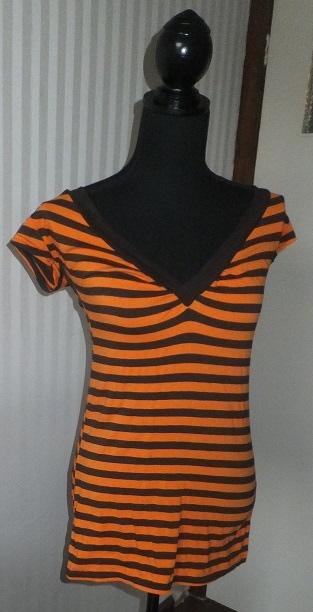 Leuke bruin/oranje gestreepte tuniek. Maat s maar rekt mee., Kleding | Dames, Blouses en Tunieken, Gedragen, Maat 36 (S), Oranje