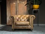 Cognac Leren Chesterfield Clubfauteuil, Ophalen of Verzenden, Zo goed als nieuw, 100 tot 125 cm, Chesterfield