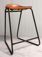 Cognac Lederen Barkruk - 80cm Hoog, Huis en Inrichting, Barkrukken, Ophalen, Gebruikt, Met voetsteun, 60 tot 90 cm