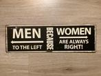 Vintage XXL bord MEN LEFT, WOMAN ALWAYS RIGHT geen emaille, Ophalen of Verzenden, Nieuw