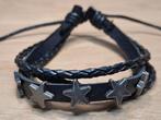 zwarte armband leer 5x star (nr. 49), Ophalen of Verzenden, Nieuw, Zwart, Leer