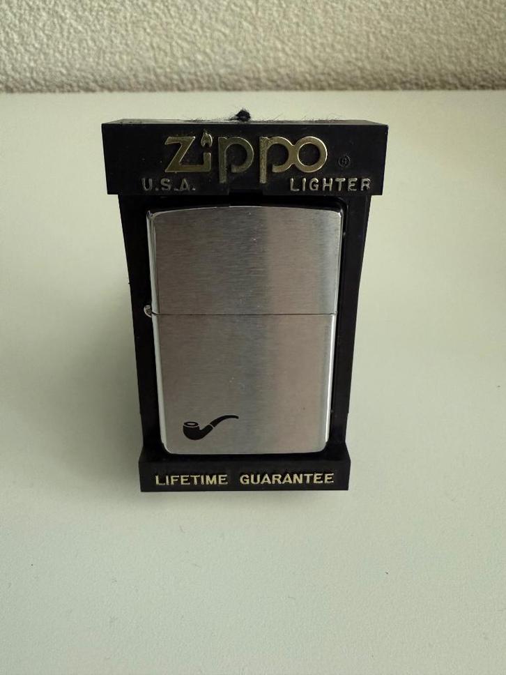 Zippo pijpaansteker (geborsteld chroom), Verzamelen, Rookartikelen, Aanstekers en Luciferdoosjes, Gebruikt, Aansteker, Ophalen of Verzenden