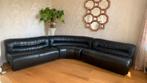Modulaire zwart leren ronde vintage bank, Huis en Inrichting, Ophalen, Gebruikt, Minder dan 75 cm, 300 cm of meer