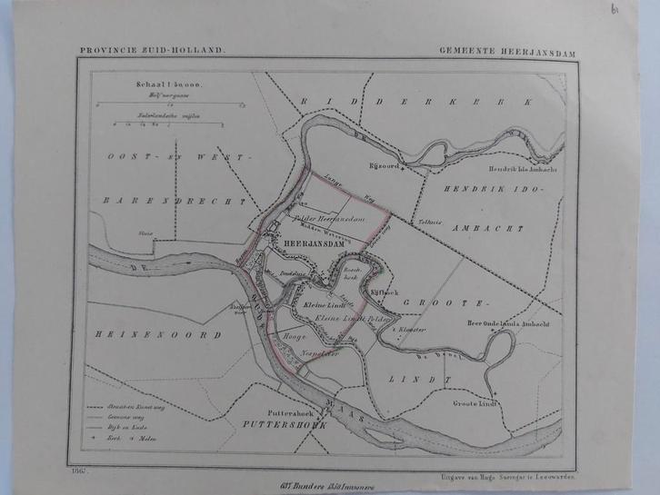 61 / Heerjansdam Puttershoek Kijfhoek Litho uit 1867 Kuyper, Antiek en Kunst, Kunst | Litho's en Zeefdrukken, Ophalen of Verzenden