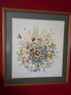 Borduurwerk in lijst - Bloemen en Vlinders, Ophalen, Zo goed als nieuw, Handborduren, Overige typen