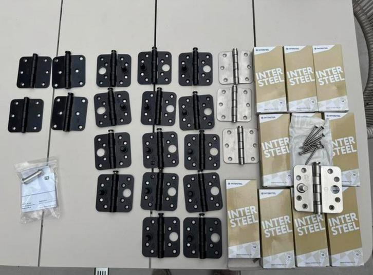 Diverse scharnieren rvs & zwart 76x76 & 89x89. Deurspion., Doe-het-zelf en Verbouw, Hang- en Sluitwerk, Nieuw, Scharnier, Rvs