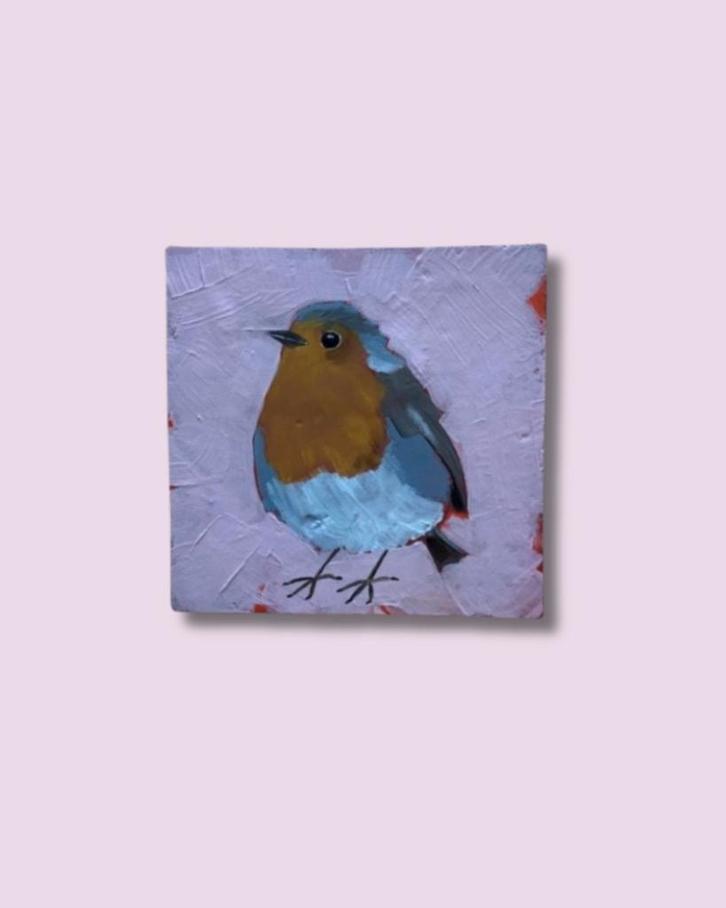 Handgeschilderd tegeltje - Roodborstje, Antiek en Kunst, Kunst | Overige Kunst, Ophalen of Verzenden