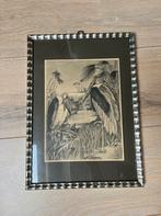Geweldige vintage schilderij vogels kraanvogels, Ophalen