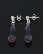 Diamant solitair briljant 18k gouden fluoriet oorbellen dame, Hangers, Voordeelsieraden, Verzenden, Zo goed als nieuw