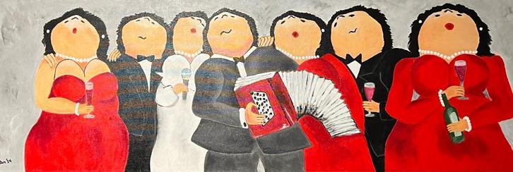 Dikke dames schilderij., Antiek en Kunst, Kunst | Schilderijen | Modern, Ophalen